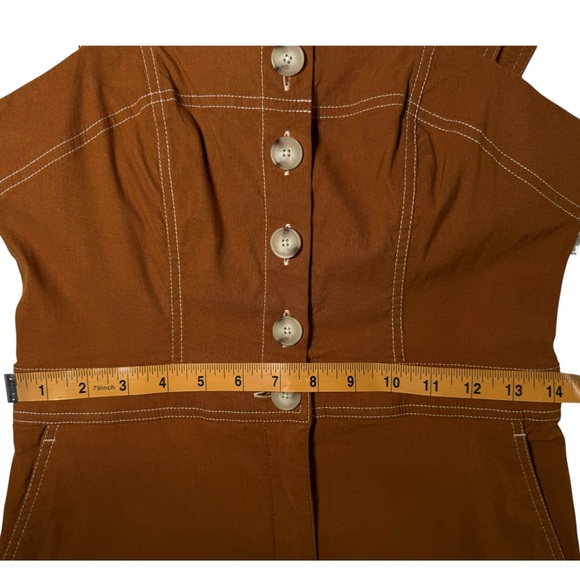 Maeve Anthropologie Colette magic fabric linen stretch jumpsuit bronze NWT 10 - Picture 11 of 16